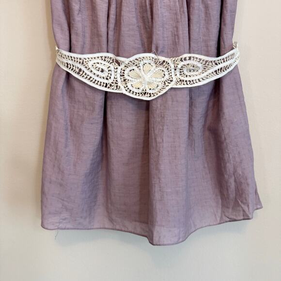 Emannuelle Junqueira Blouse Womens L Purple Scoop Neck Belted Puff Sleeve Formal - Picture 5 of 9